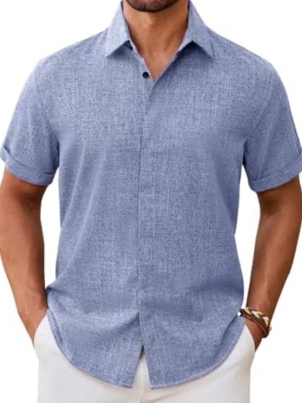 Men's Casual Short-Sleeve Button-Down Shirt in Light Blue